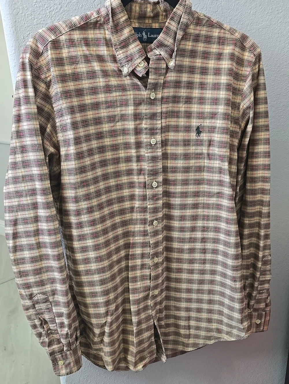 Polo by Ralph Lauren Plaid Button-Down Shirt in Tan and Burgundy